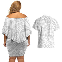 Lotu Tamaiti Samoan Polynesian Tribal Couples Matching Off Shoulder Short Dress and Hawaiian Shirt - Polynesian Pride
