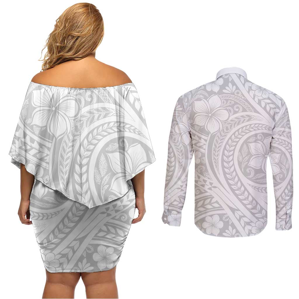 Lotu Tamaiti Samoan Polynesian Tribal Couples Matching Off Shoulder Short Dress and Long Sleeve Button Shirt - Polynesian Pride