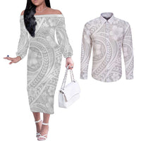 Lotu Tamaiti Samoan Polynesian Tribal Couples Matching Off The Shoulder Long Sleeve Dress and Long Sleeve Button Shirt - Polynesian Pride