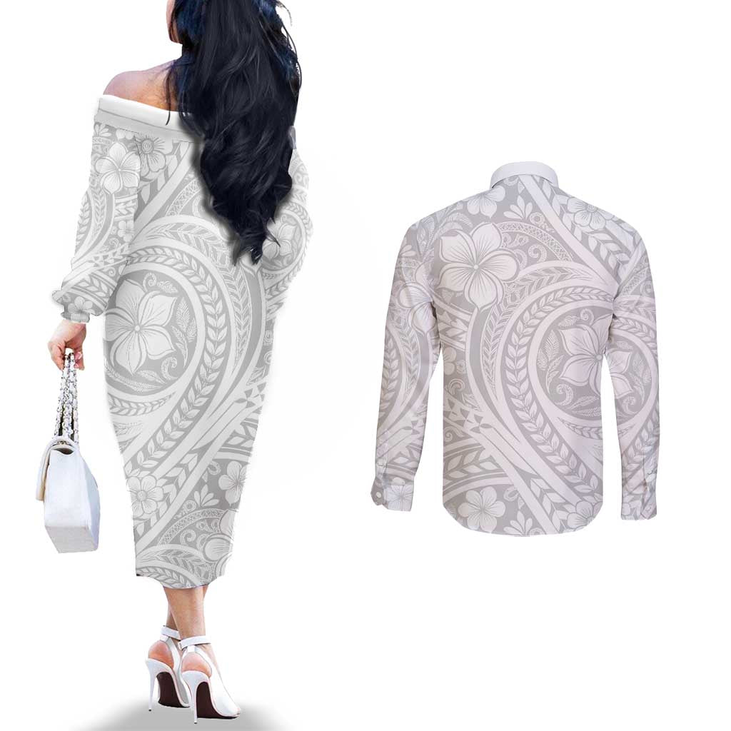 Lotu Tamaiti Samoan Polynesian Tribal Couples Matching Off The Shoulder Long Sleeve Dress and Long Sleeve Button Shirt - Polynesian Pride