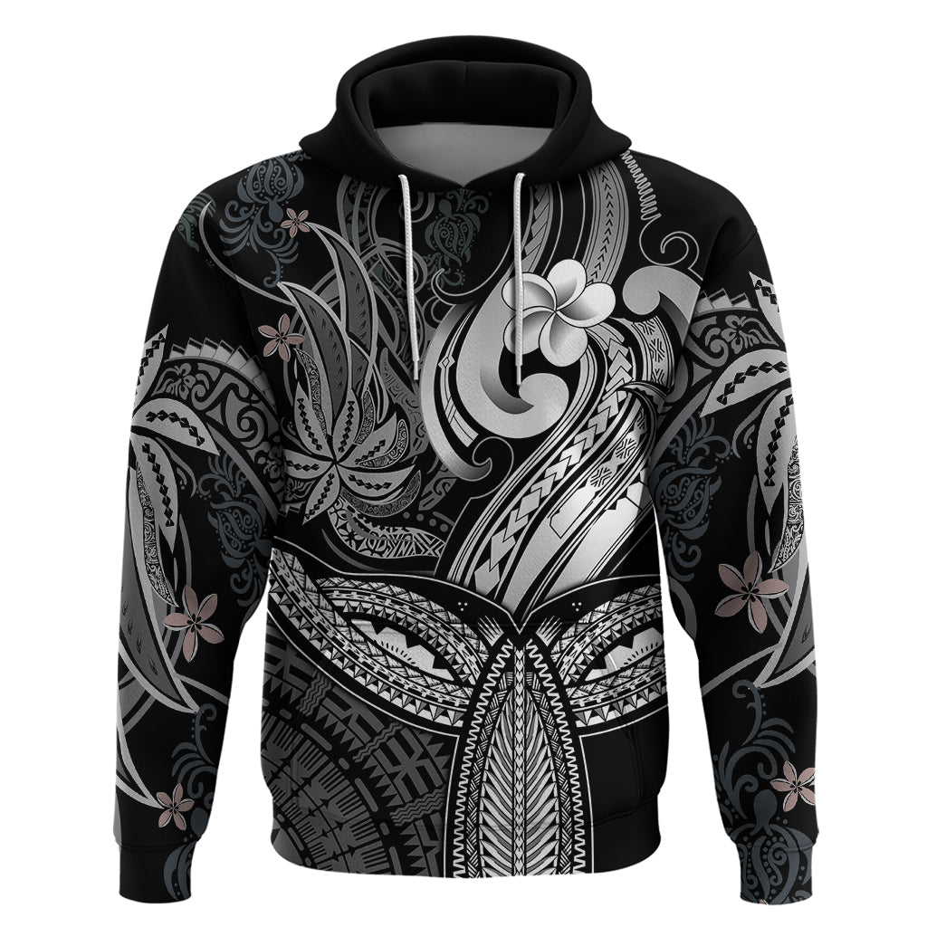 Polynesia Hoodie Whale Tale and Polynesian Sunset Plumeria Black LT9 Black - Polynesian Pride