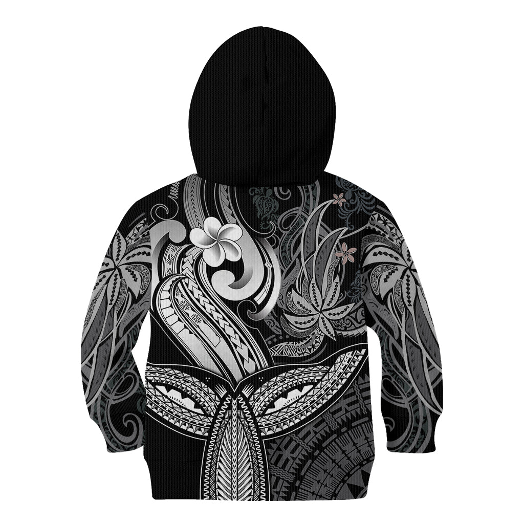 Polynesia Kid Hoodie Whale Tale and Polynesian Sunset Plumeria Black LT9 - Polynesian Pride