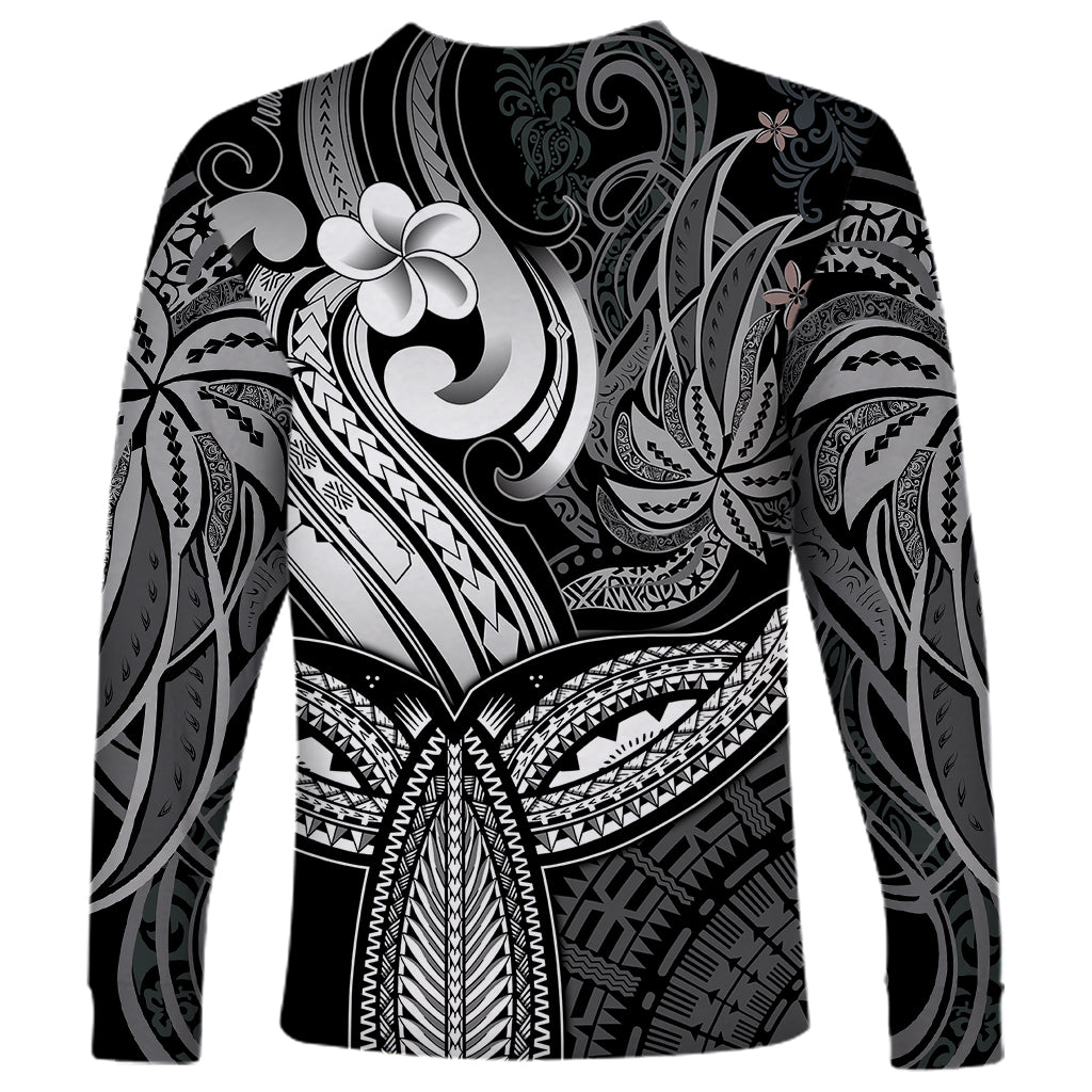 Polynesia Long Sleeve Shirt Whale Tale and Polynesian Sunset Plumeria Black LT9 - Polynesian Pride
