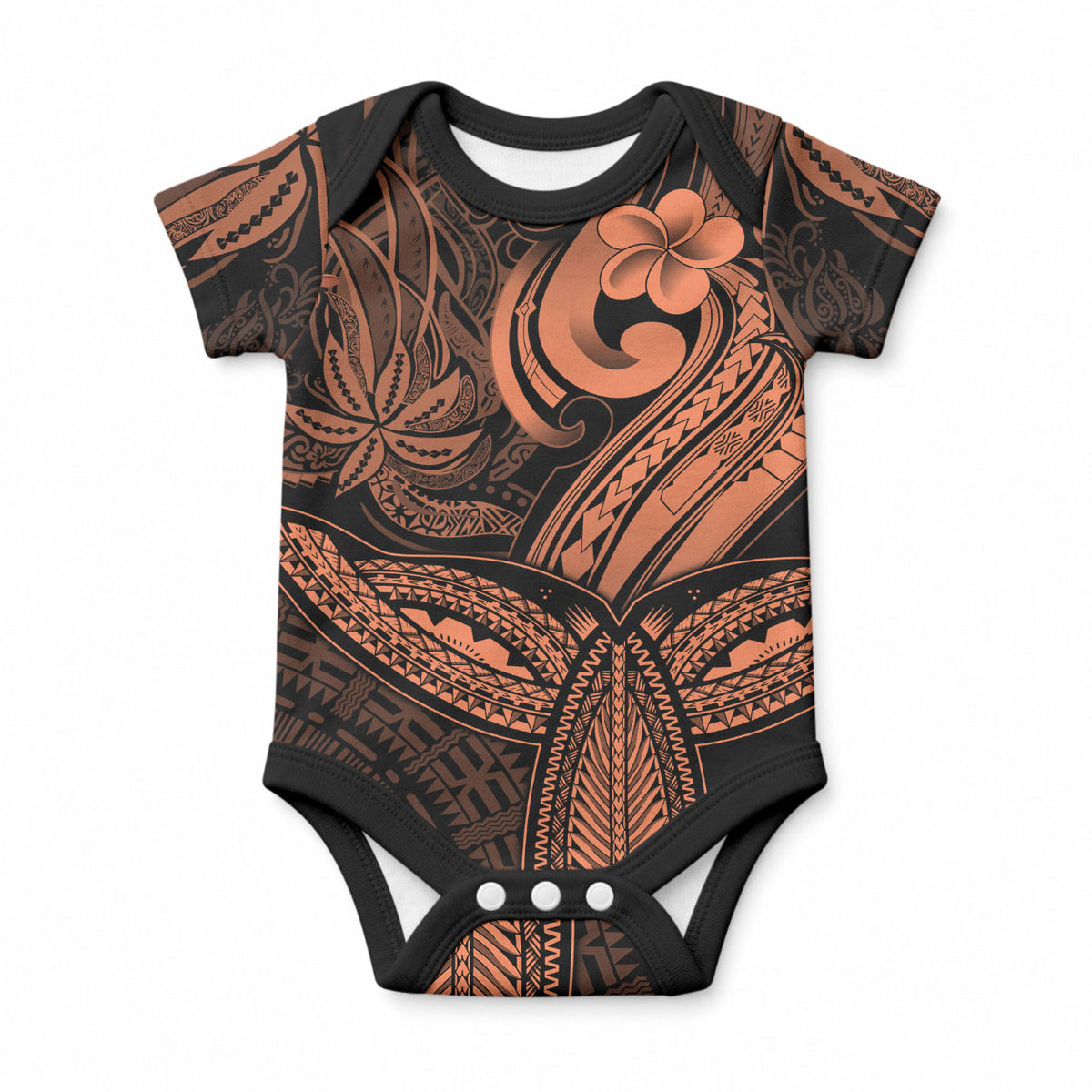 Whale Tale and Polynesian Sunset Plumeria Gold Baby Onesie LT9 Gold - Polynesian Pride