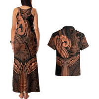 Polynesia Couples Matching Tank Maxi Dress and Hawaiian Shirt Whale Tale and Polynesian Sunset Plumeria Gold LT9 - Polynesian Pride