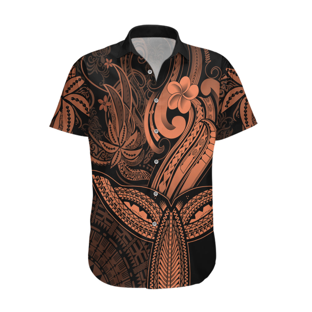 Polynesia Hawaiian Shirt Whale Tale and Polynesian Sunset Plumeria Gold LT9 Gold - Polynesian Pride