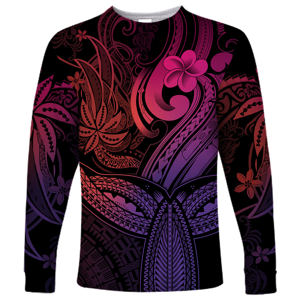 Polynesia Long Sleeve Shirt Whale Tale and Polynesian Sunset Plumeria Pink LT9 Unisex Pink - Polynesian Pride