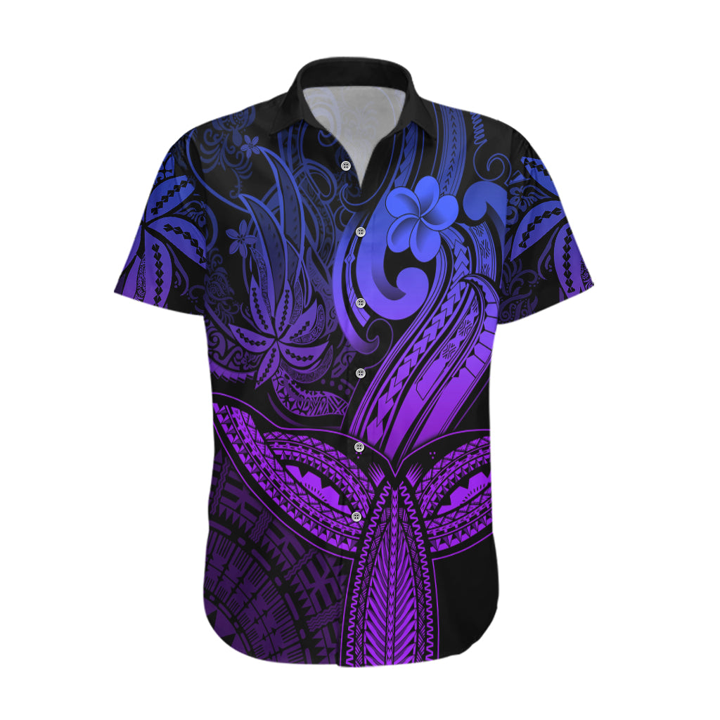 Polynesia Hawaiian Shirt Whale Tale and Polynesian Sunset Plumeria Purple LT9 Purple - Polynesian Pride