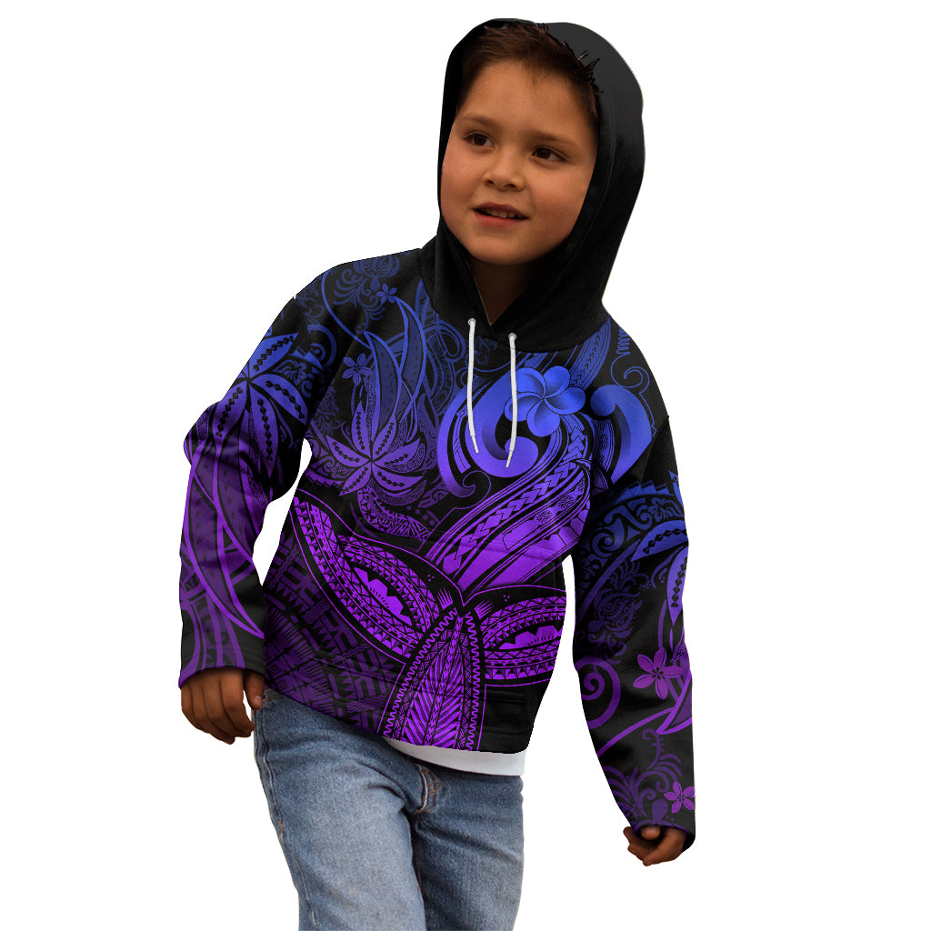 Polynesia Kid Hoodie Whale Tale and Polynesian Sunset Plumeria Purple LT9 - Polynesian Pride