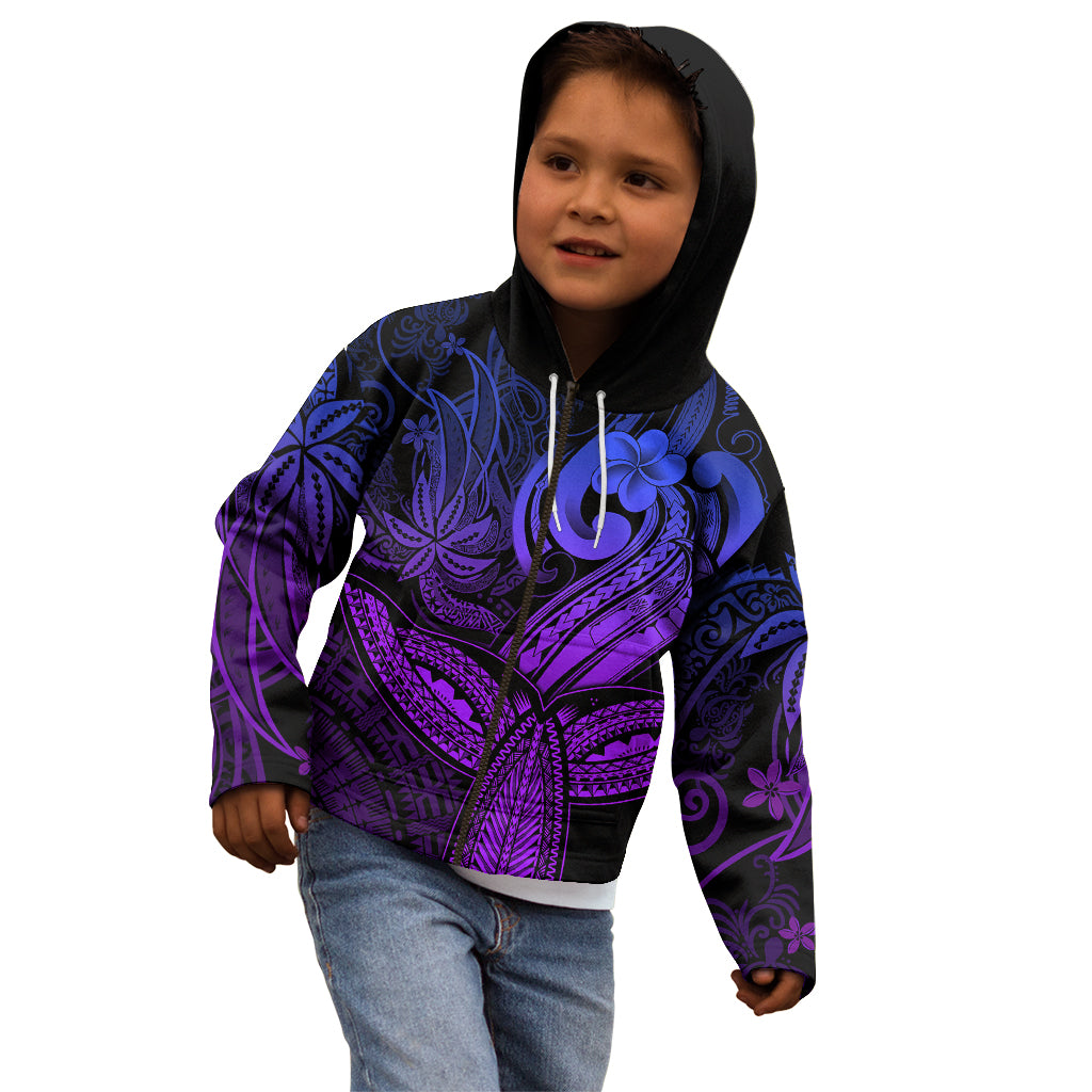 Polynesia Kid Hoodie Whale Tale and Polynesian Sunset Plumeria Purple LT9 - Polynesian Pride