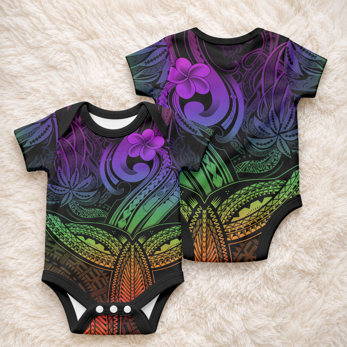 Whale Tale and Polynesian Sunset Plumeria Rainbow Baby Onesie LT9 - Polynesian Pride