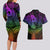 Polynesia Couples Matching Long Sleeve Bodycon Dress and Hawaiian Shirt Whale Tale and Polynesian Sunset Plumeria Rainbow LT9 - Polynesian Pride