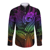 Polynesia Long Sleeve Button Shirt Whale Tale and Polynesian Sunset Plumeria Rainbow LT9 Unisex Rainbow - Polynesian Pride