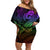 Polynesia Off Shoulder Short Dress Whale Tale and Polynesian Sunset Plumeria Rainbow LT9 Women Rainbow - Polynesian Pride