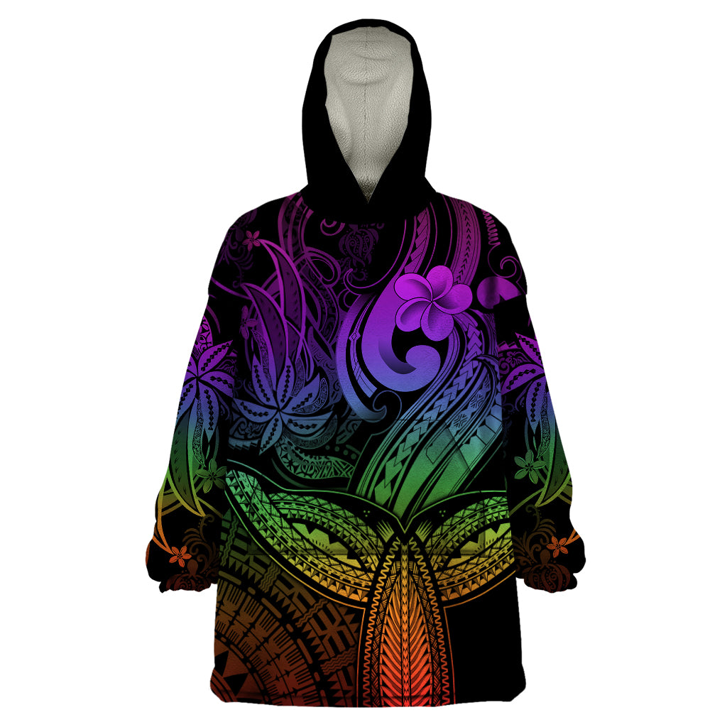 Polynesia Wearable Blanket Hoodie Whale Tale and Polynesian Sunset Plumeria Rainbow LT9 One Size Rainbow - Polynesian Pride