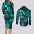 Polynesia Couples Matching Long Sleeve Bodycon Dress and Long Sleeve Button Shirts Whale Tale and Polynesian Sunset Plumeria Turquoise LT9 - Polynesian Pride