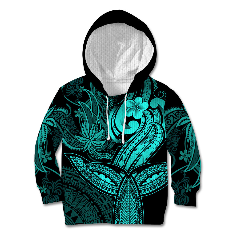 Polynesia Kid Hoodie Whale Tale and Polynesian Sunset Plumeria Turquoise LT9 Hoodie Turquoise - Polynesian Pride