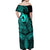 Polynesia Off Shoulder Maxi Dress Whale Tale and Polynesian Sunset Plumeria Turquoise LT9 - Polynesian Pride