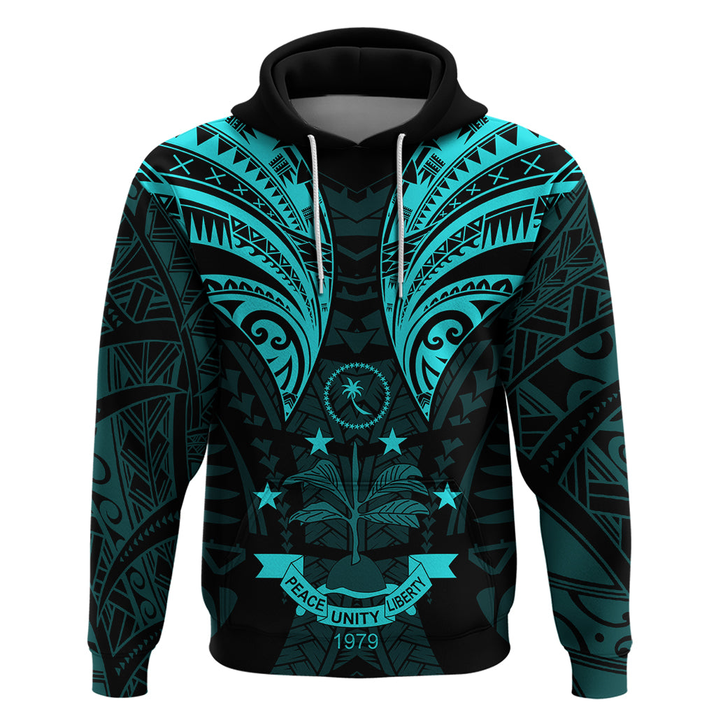 FSM Chuuk States Hoodie Micronesia Vintage Polynesian Tribal Aqua Version LT9 Pullover Hoodie Aqua - Polynesian Pride