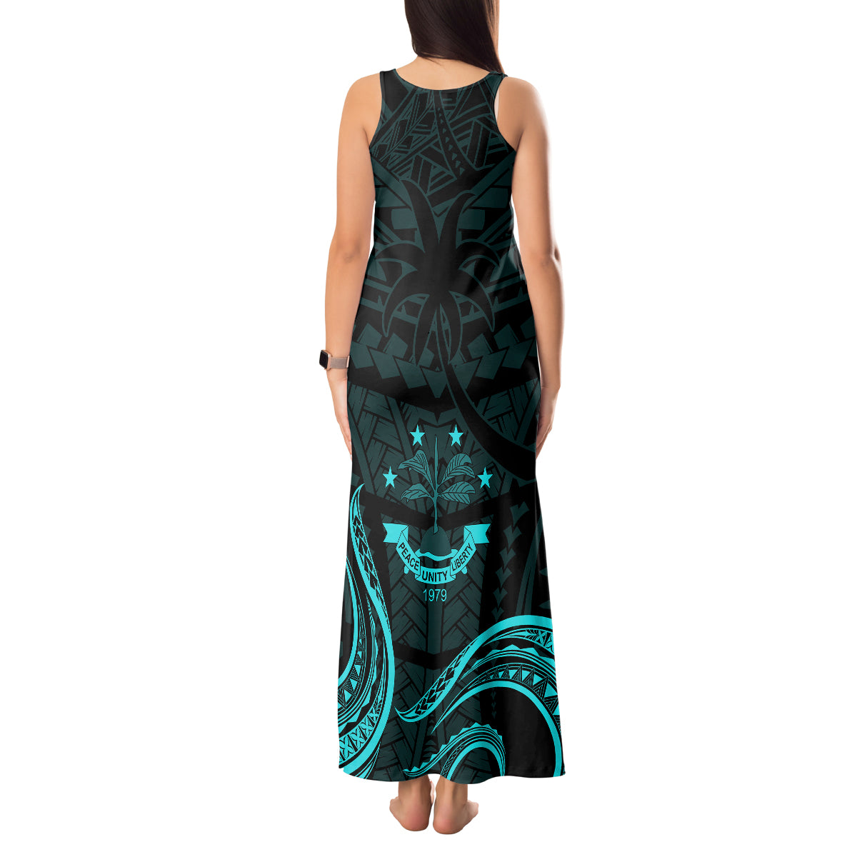 FSM Chuuk States Tank Maxi Dress Micronesia Vintage Polynesian Tribal Aqua Version LT9 - Polynesian Pride
