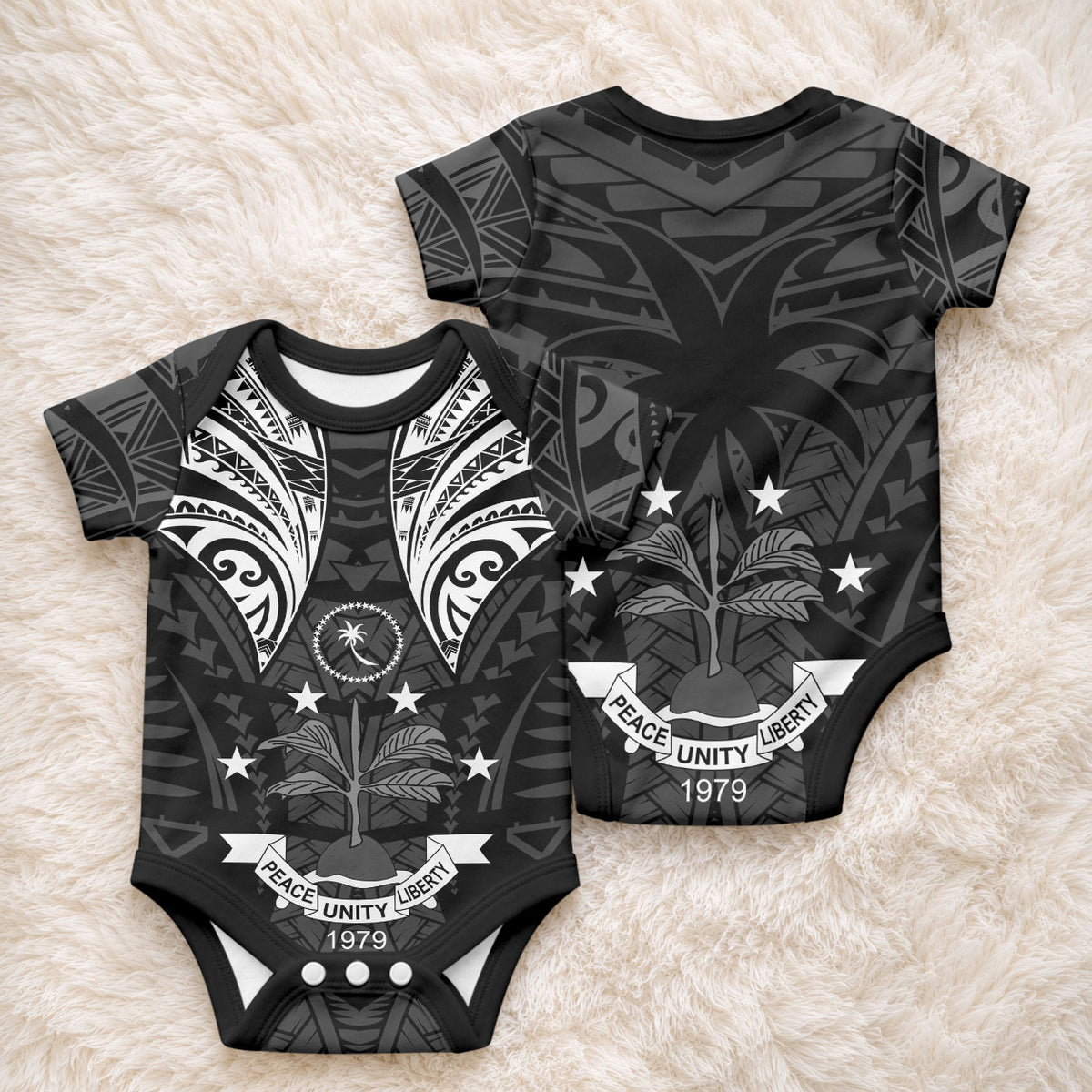 FSM Chuuk States Baby Onesie Micronesia Vintage Polynesian Tribal Black Version LT9 - Polynesian Pride