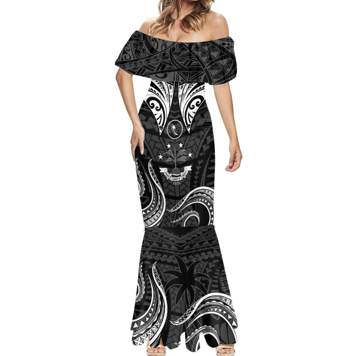 FSM Chuuk States Mermaid Dress Micronesia Vintage Polynesian Tribal Black Version LT9 - Polynesian Pride