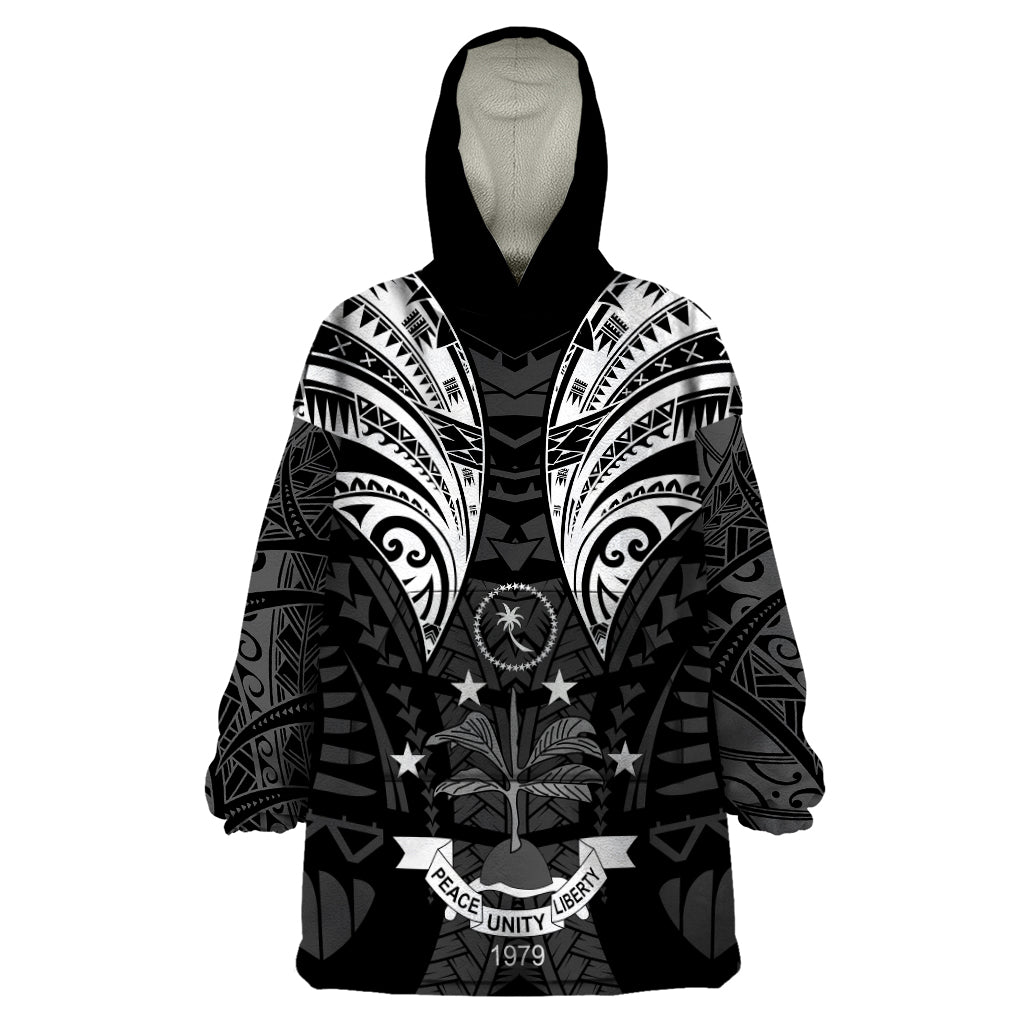 FSM Chuuk States Wearable Blanket Hoodie Micronesia Vintage Polynesian Tribal Black Version LT9 One Size Black - Polynesian Pride