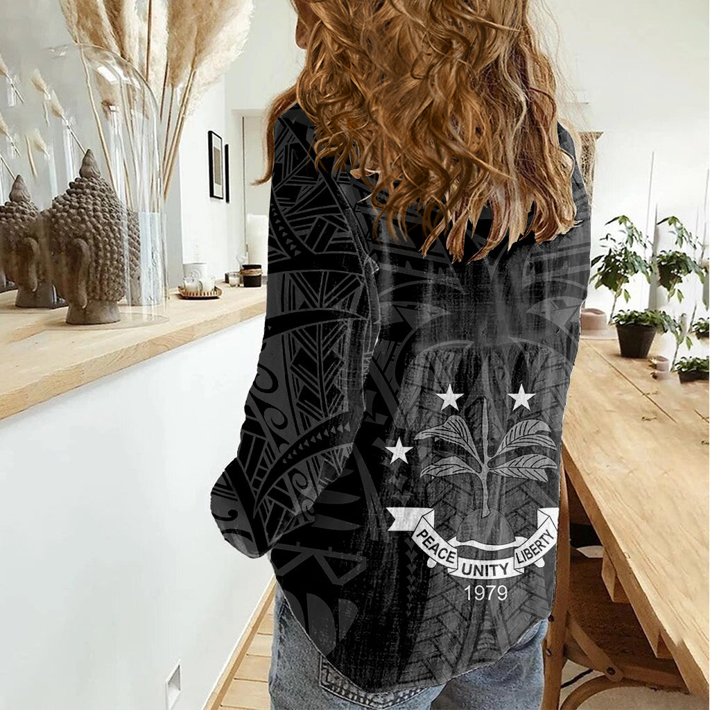 FSM Chuuk States Women Casual Shirt Micronesia Vintage Polynesian Tribal Black Version LT9 - Polynesian Pride