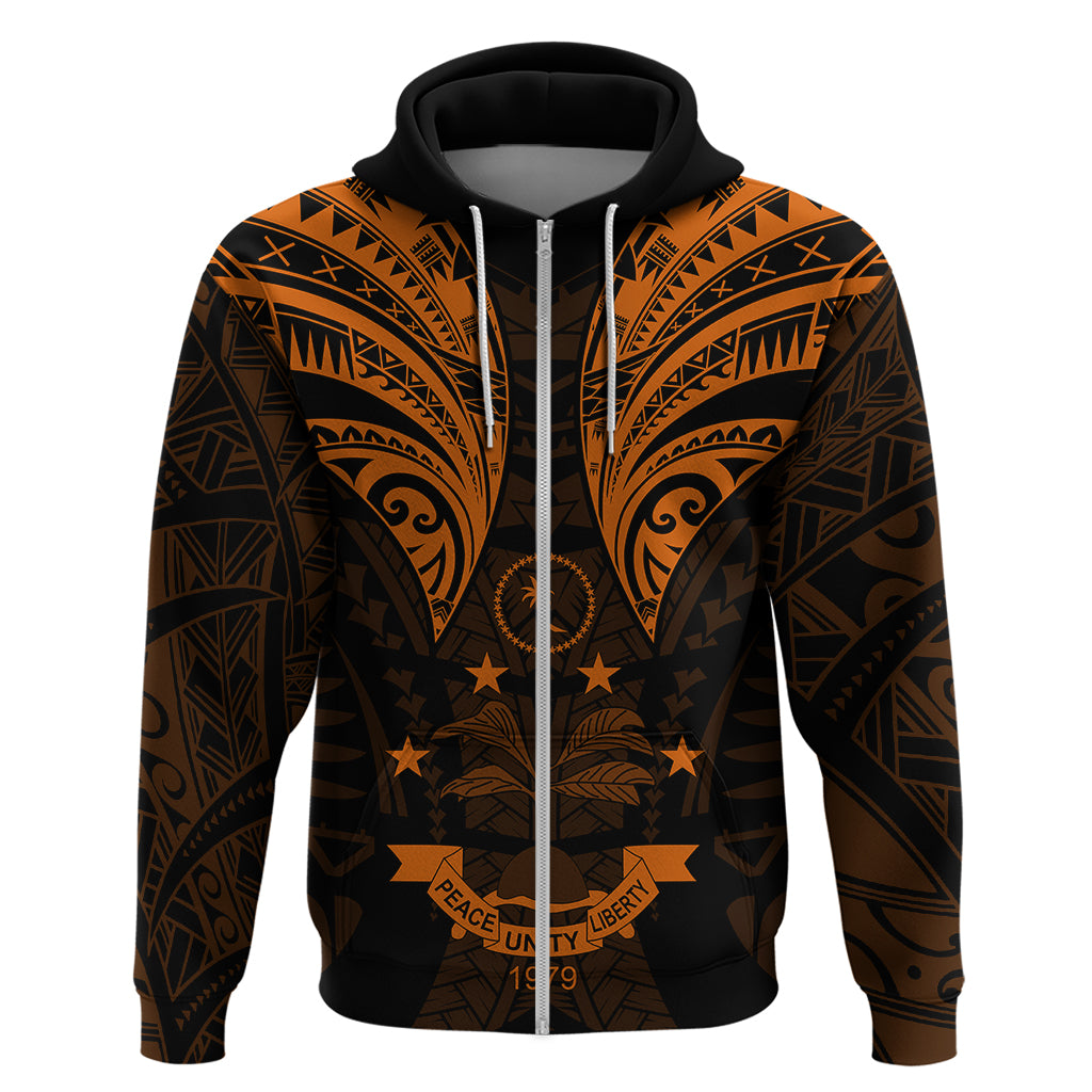 FSM Chuuk States Hoodie Micronesia Vintage Polynesian Tribal Gold Version LT9 Zip Hoodie Gold - Polynesian Pride