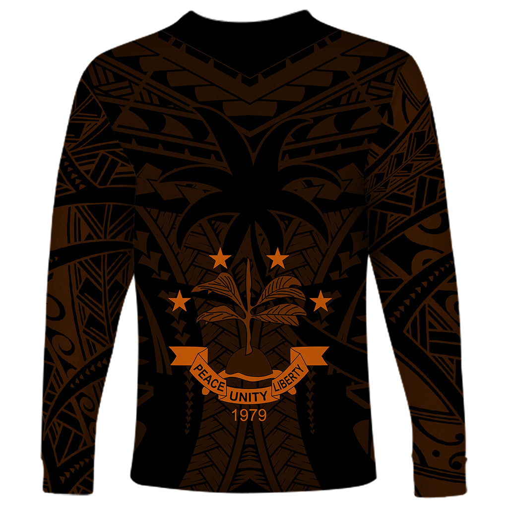 FSM Chuuk States Long Sleeve Shirt Micronesia Vintage Polynesian Tribal Gold Version LT9 - Polynesian Pride