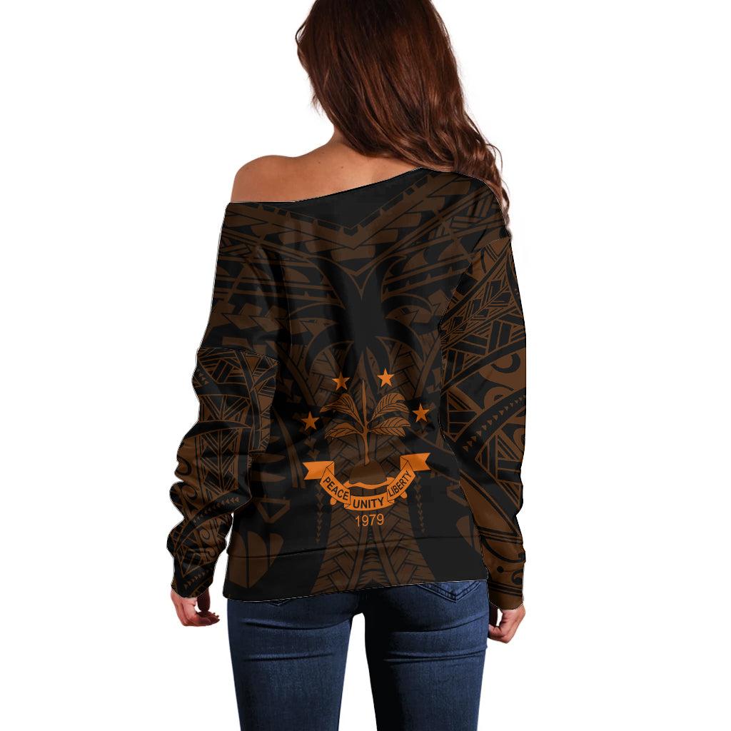 FSM Chuuk States Off Shoulder Sweater Micronesia Vintage Polynesian Tribal Gold Version LT9 - Polynesian Pride