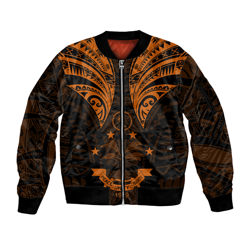 FSM Chuuk States Sleeve Zip Bomber Jacket Micronesia Vintage Polynesian Tribal Gold Version LT9 Unisex Gold - Polynesian Pride