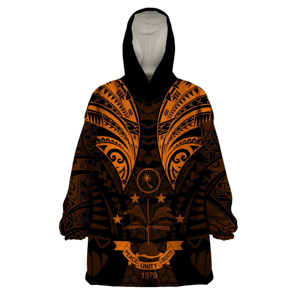 FSM Chuuk States Wearable Blanket Hoodie Micronesia Vintage Polynesian Tribal Gold Version LT9 One Size Gold - Polynesian Pride