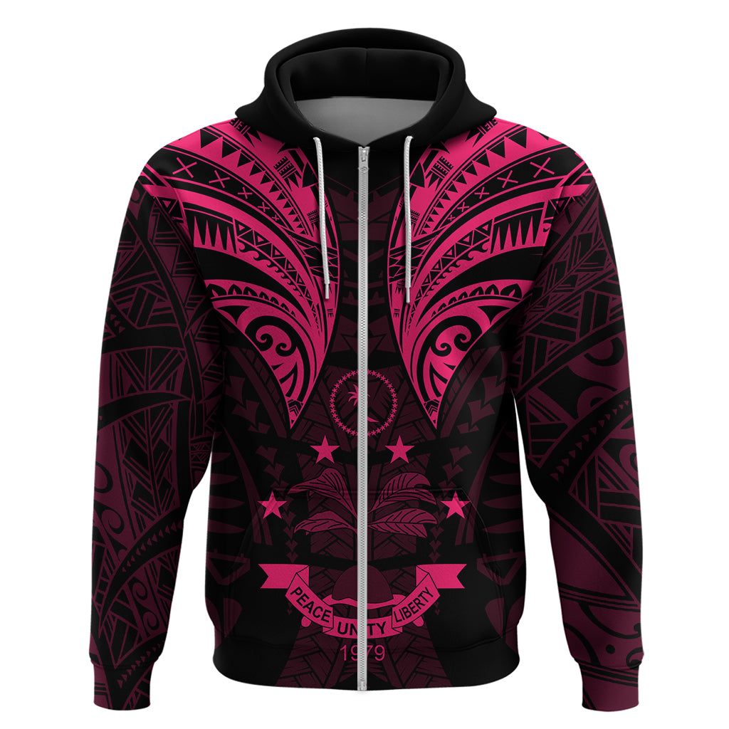 FSM Chuuk States Hoodie Micronesia Vintage Polynesian Tribal Pink Version LT9 Zip Hoodie Pink - Polynesian Pride