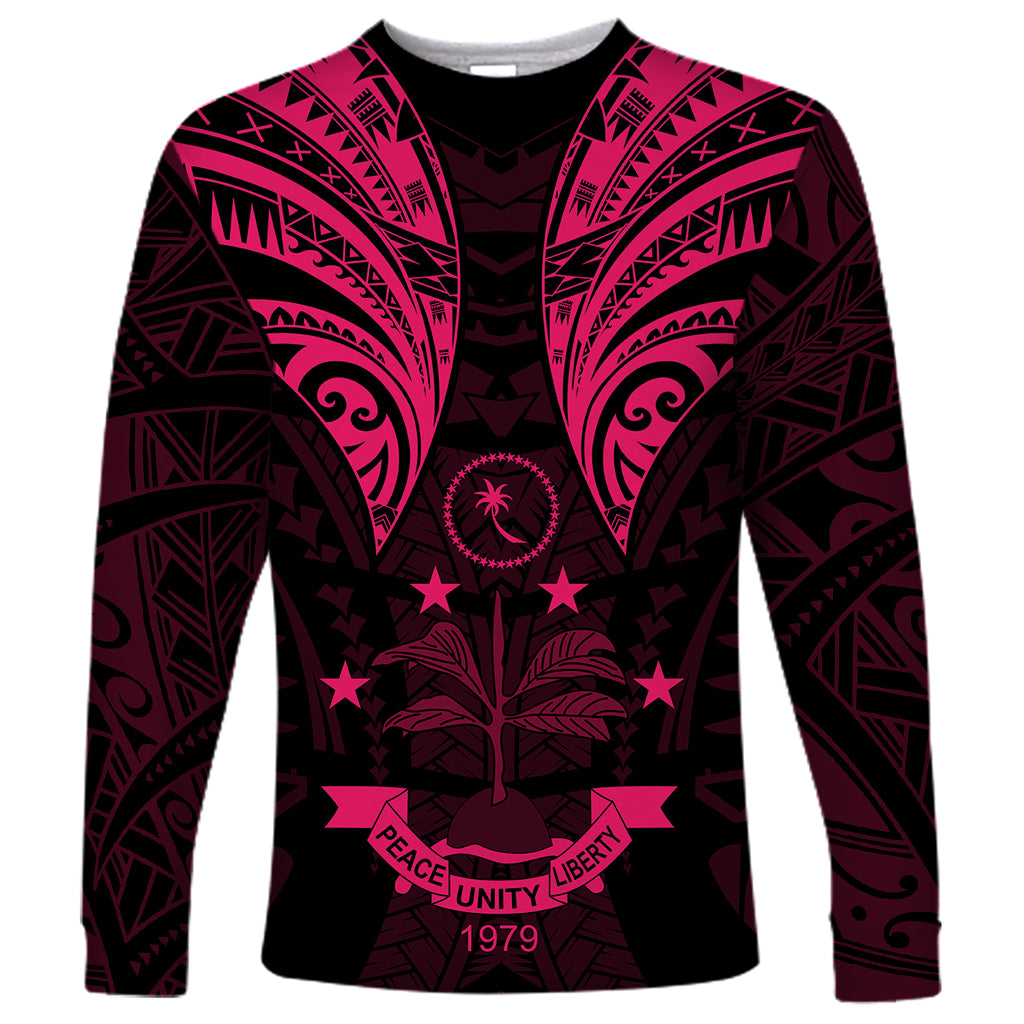 FSM Chuuk States Long Sleeve Shirt Micronesia Vintage Polynesian Tribal Pink Version LT9 Unisex Pink - Polynesian Pride