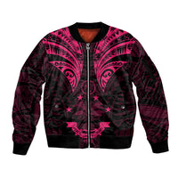 FSM Chuuk States Sleeve Zip Bomber Jacket Micronesia Vintage Polynesian Tribal Pink Version LT9 Unisex Pink - Polynesian Pride