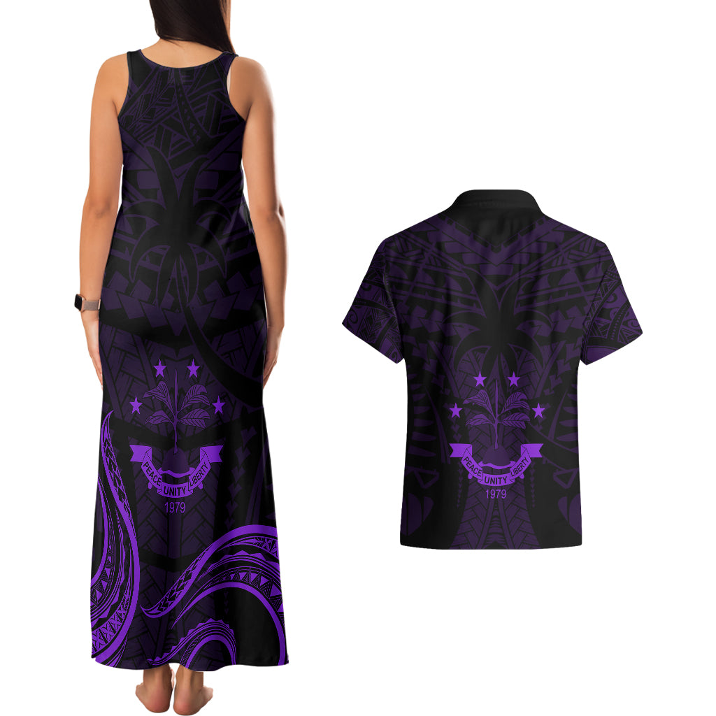 FSM Chuuk States Couples Matching Tank Maxi Dress and Hawaiian Shirt Micronesia Vintage Polynesian Tribal Purple Version LT9 - Polynesian Pride