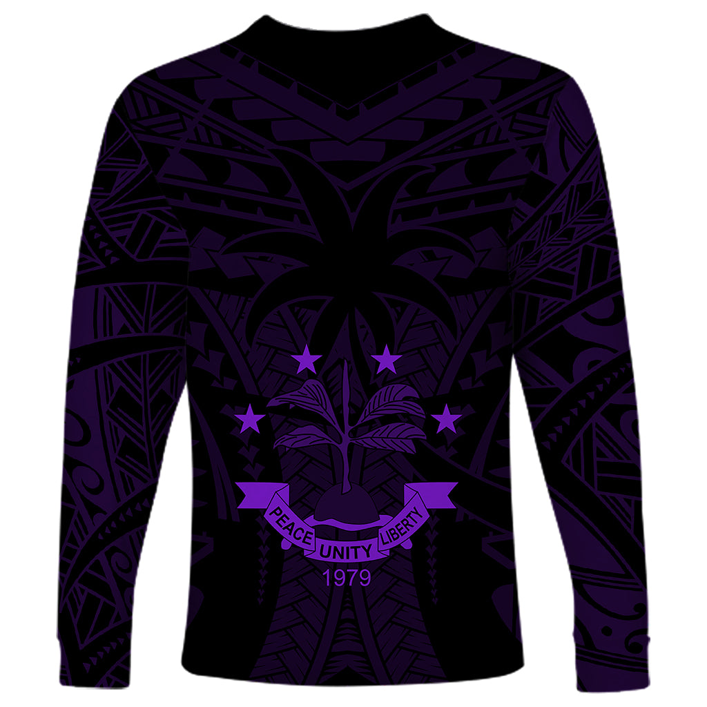 FSM Chuuk States Long Sleeve Shirt Micronesia Vintage Polynesian Tribal Purple Version LT9 - Polynesian Pride