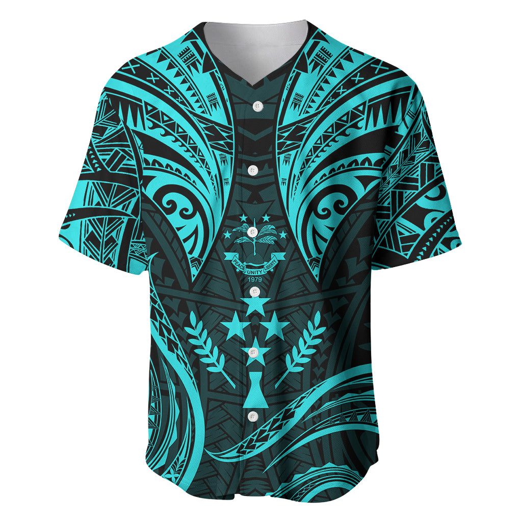 FSM Kosrae States Baseball Jersey Micronesia Vintage Polynesian Tribal Aqua Version LT9 Aqua - Polynesian Pride