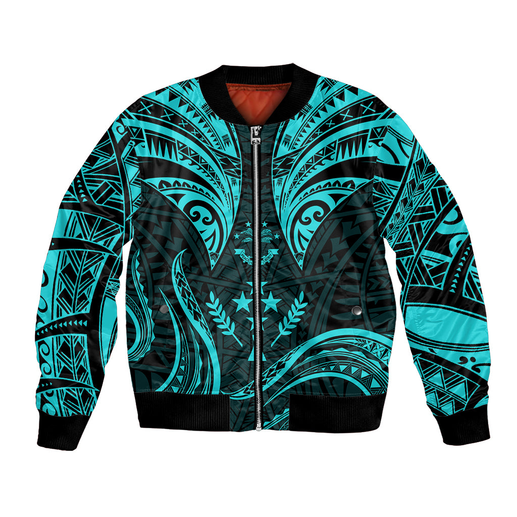 FSM Kosrae States Bomber Jacket Micronesia Vintage Polynesian Tribal Aqua Version LT9 Unisex Aqua - Polynesian Pride