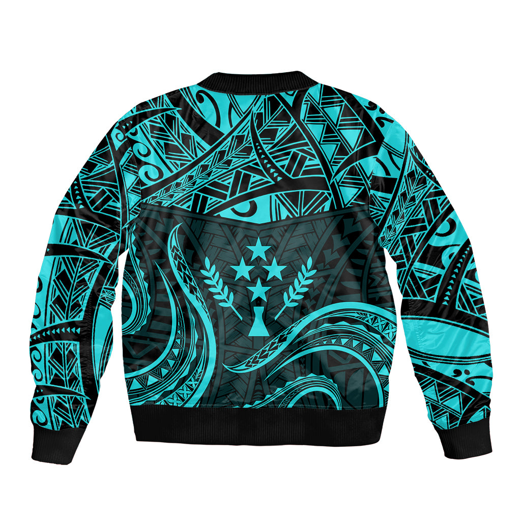 FSM Kosrae States Bomber Jacket Micronesia Vintage Polynesian Tribal Aqua Version LT9 - Polynesian Pride