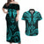 FSM Kosrae States Couples Matching Off Shoulder Maxi Dress and Hawaiian Shirt Micronesia Vintage Polynesian Tribal Aqua Version LT9 Aqua - Polynesian Pride