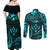 FSM Kosrae States Couples Matching Off Shoulder Maxi Dress and Long Sleeve Button Shirts Micronesia Vintage Polynesian Tribal Aqua Version LT9 - Polynesian Pride