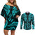 FSM Kosrae States Couples Matching Off Shoulder Short Dress and Long Sleeve Button Shirts Micronesia Vintage Polynesian Tribal Aqua Version LT9 Aqua - Polynesian Pride