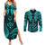 FSM Kosrae States Couples Matching Summer Maxi Dress and Long Sleeve Button Shirts Micronesia Vintage Polynesian Tribal Aqua Version LT9 Aqua - Polynesian Pride