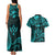 FSM Kosrae States Couples Matching Tank Maxi Dress and Hawaiian Shirt Micronesia Vintage Polynesian Tribal Aqua Version LT9 - Polynesian Pride