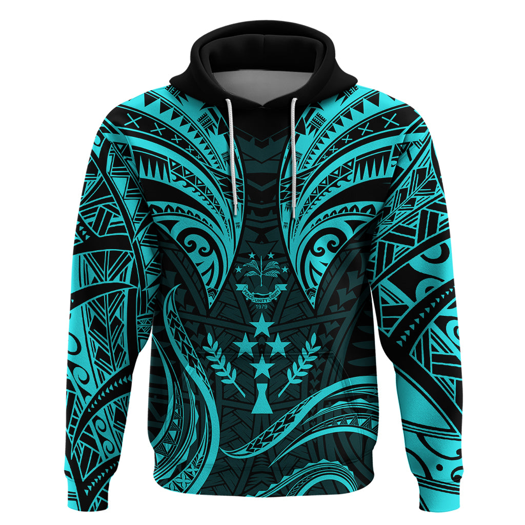 FSM Kosrae States Hoodie Micronesia Vintage Polynesian Tribal Aqua Version LT9 Pullover Hoodie Aqua - Polynesian Pride