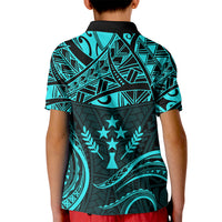 FSM Kosrae States Kid Polo Shirt Micronesia Vintage Polynesian Tribal Aqua Version LT9 - Polynesian Pride