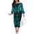 FSM Kosrae States Off The Shoulder Long Sleeve Dress Micronesia Vintage Polynesian Tribal Aqua Version LT9 Women Aqua - Polynesian Pride