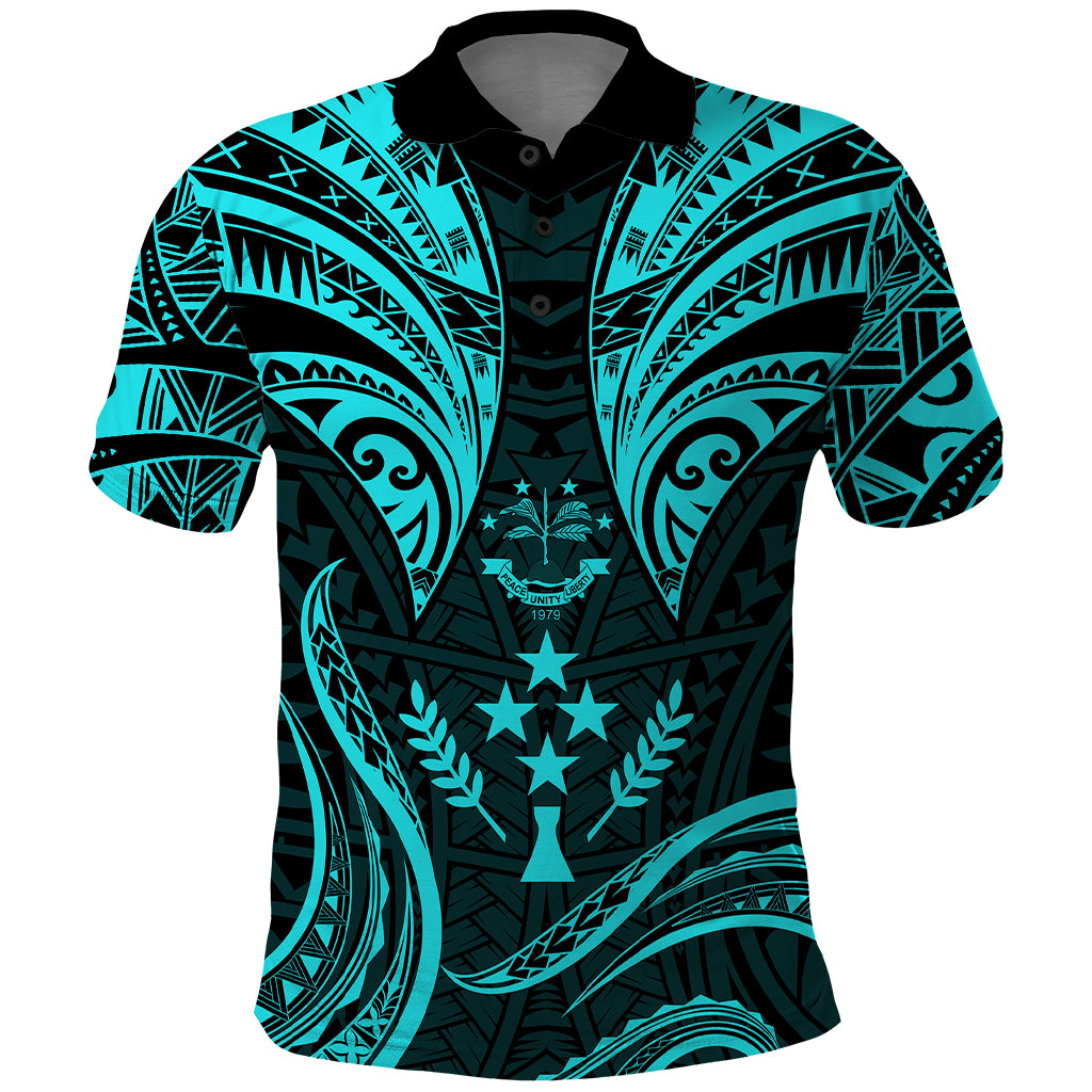 FSM Kosrae States Polo Shirt Micronesia Vintage Polynesian Tribal Aqua Version LT9 Aqua - Polynesian Pride